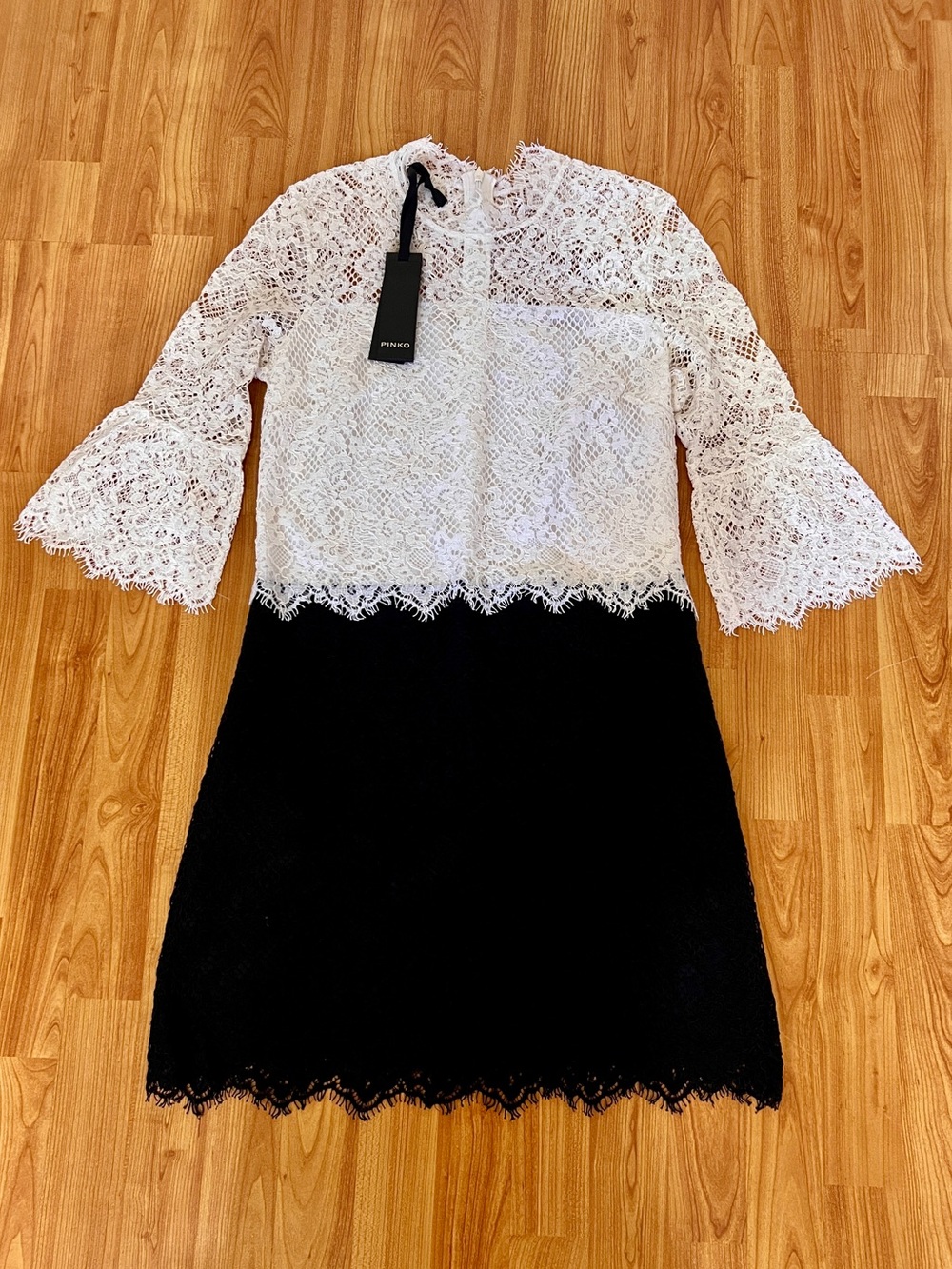Pinko Two-Tone White and Black Lace Dress